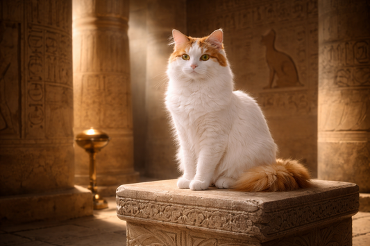 Heilige kat in het oude Egypte als symbool van bescherming en verering, passend bij de zorg met Pacha™ kattenbakvulling.