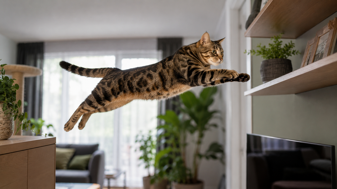Kat toont indrukwekkende reflexen en springkracht binnenshuis Pacha™ kattenbakvulling
