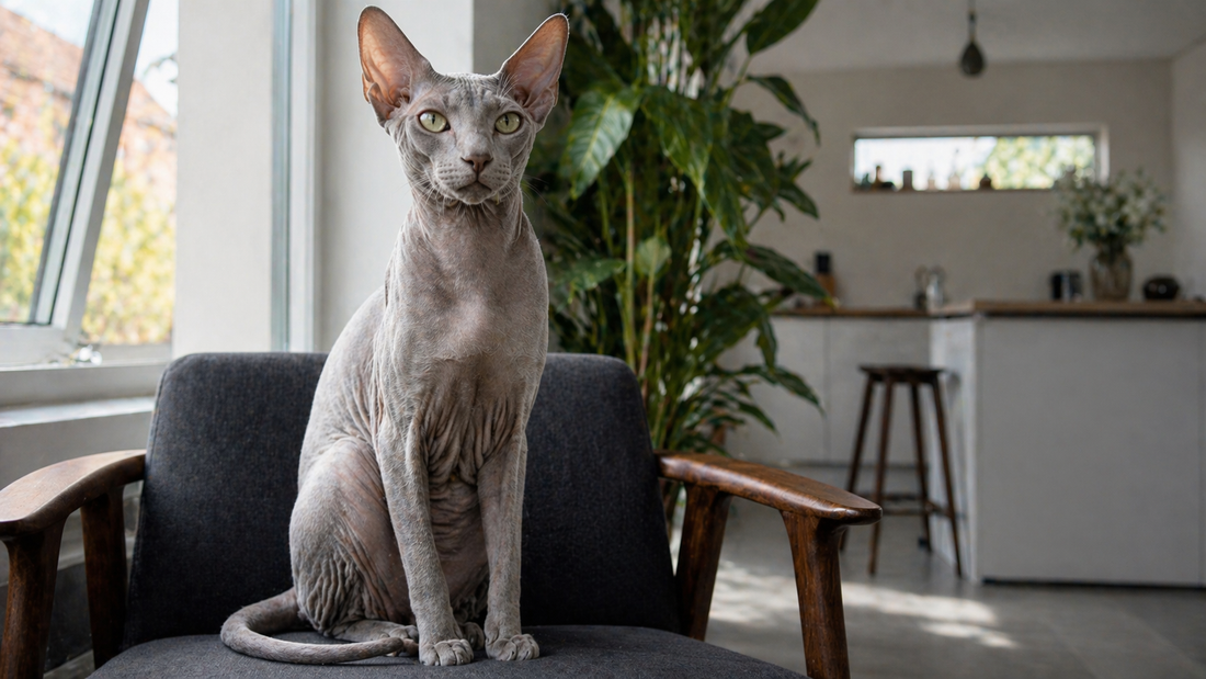 Pacha™ kattenbakvulling – Peterbald kat portret met slank lichaam, grote oren en fluweelzachte huid
