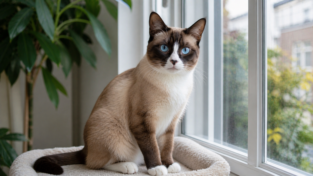 Pacha™ kattenbakvulling – Snowshoe kat met witte sokjes, helderblauwe ogen en een omgekeerde V op het gezicht