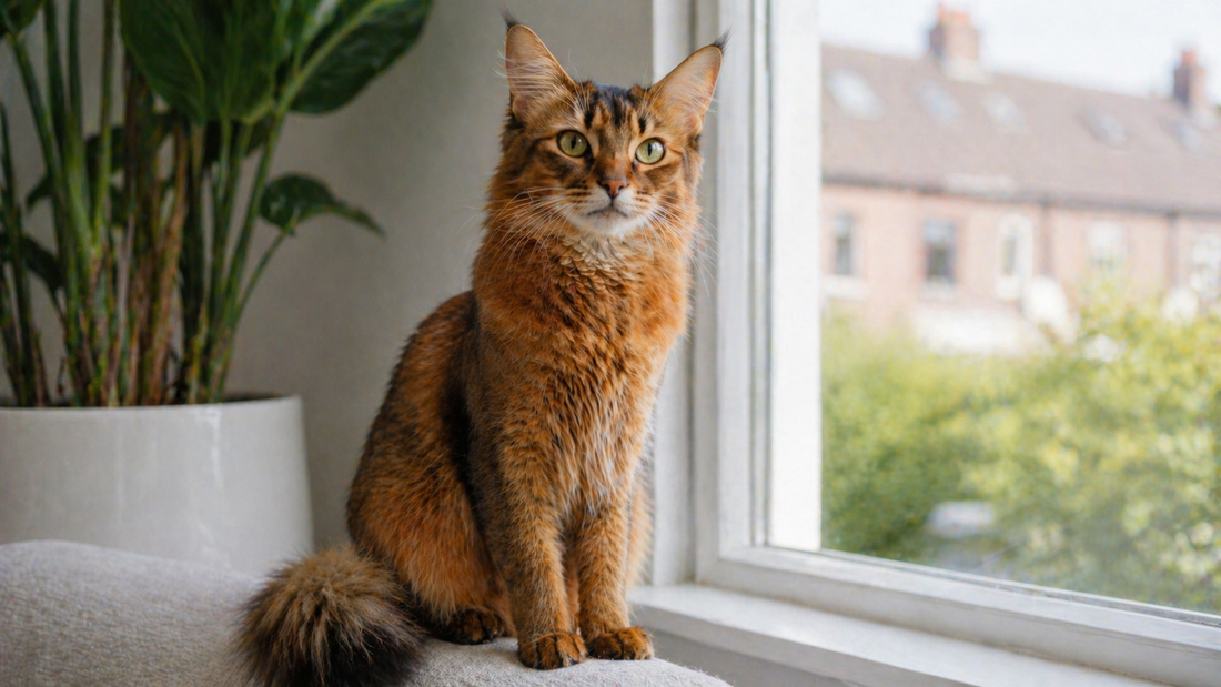 Pacha™ kattenbakvulling – Somali kat met vossenlook, pluimstaart en warme ticking in een licht interieur