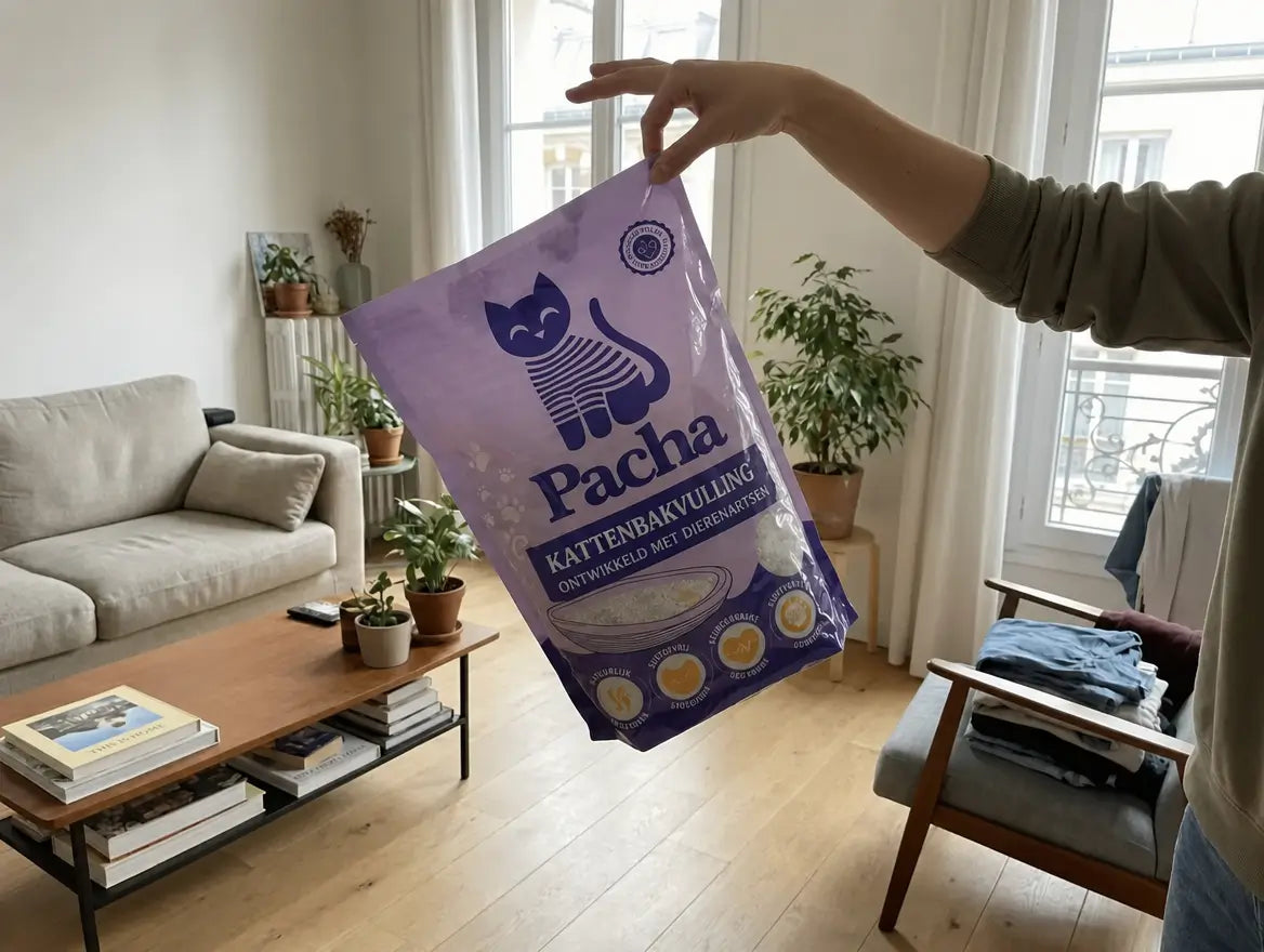 De Pacha-zak tussen twee vingers, lichter dan een veertje