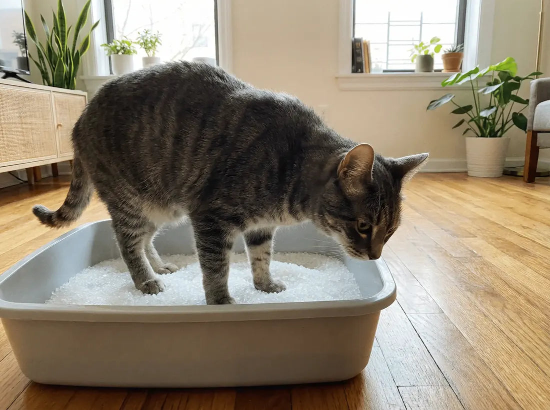 De kat zit al in de bak de kristallen te inspecteren